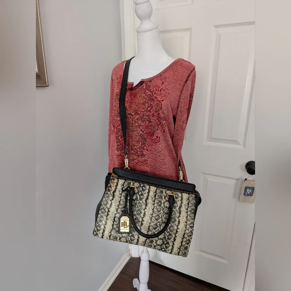 Lauren Ralph Lauren Whitby Black and White Snakeskin Satchel
